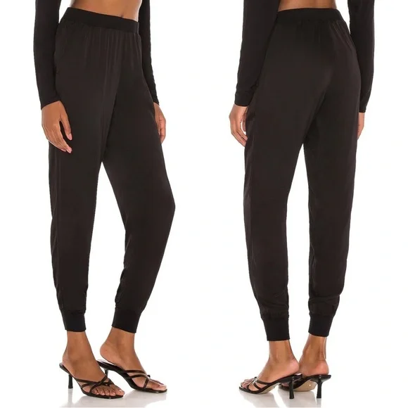 Michael Stars • Lidia Jogger relaxed satin pants black knit soft pull-on - Picture 4 of 10